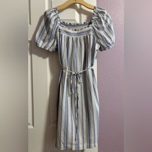 LOFT Blue and Beige Striped Dress